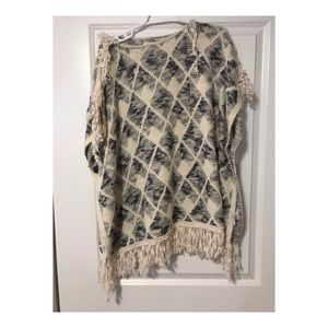 Cream and Gray Poncho with Design